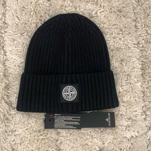 Stone Island Black Logo Patch Beanie Hat
